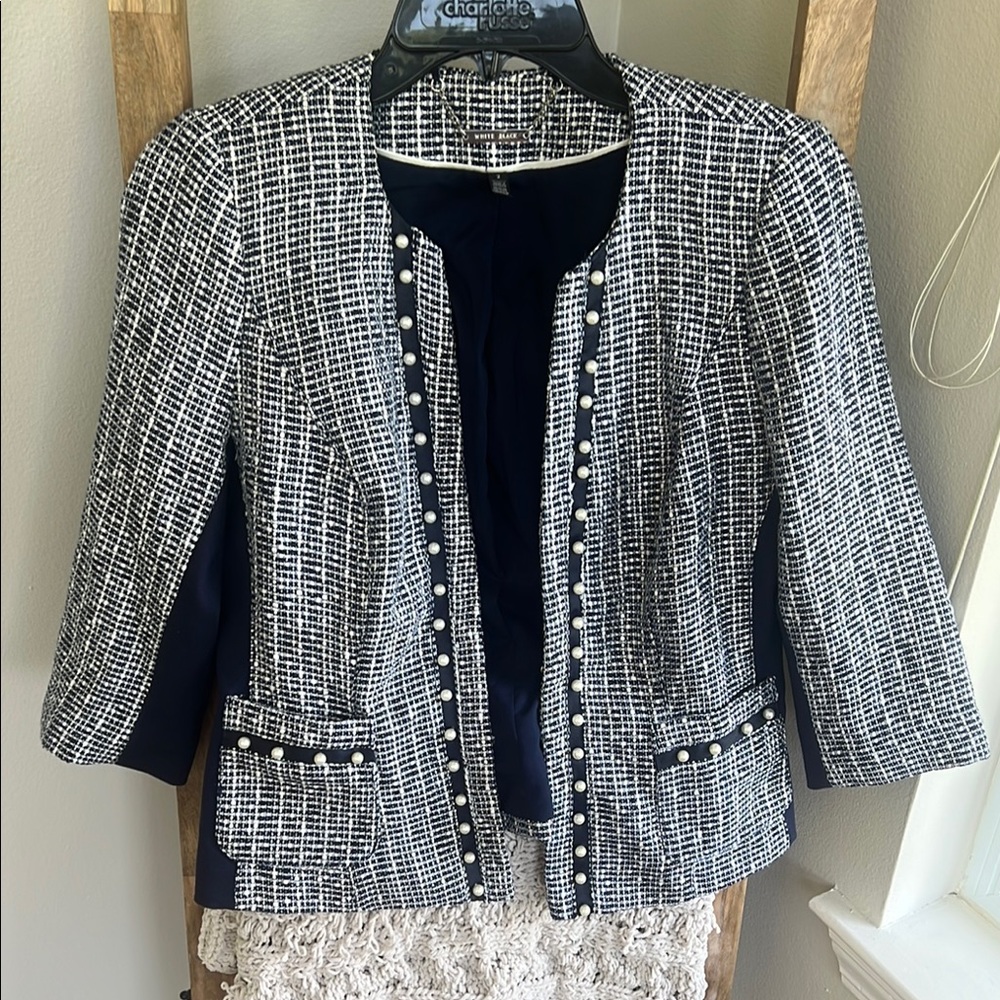 White House Black Market Navy and White Tweed Blazer